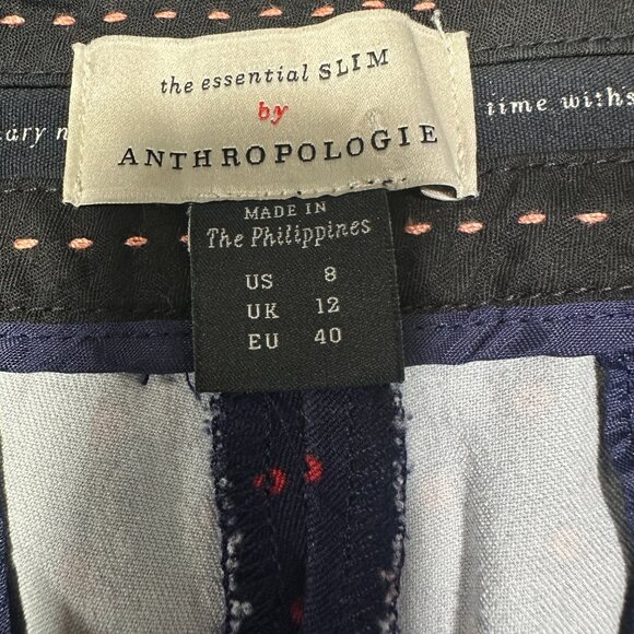 Anthropologie Pants Womens 8 The Essential Slim Blue Printed Chino Ankle Pockets - Picture 5 of 8